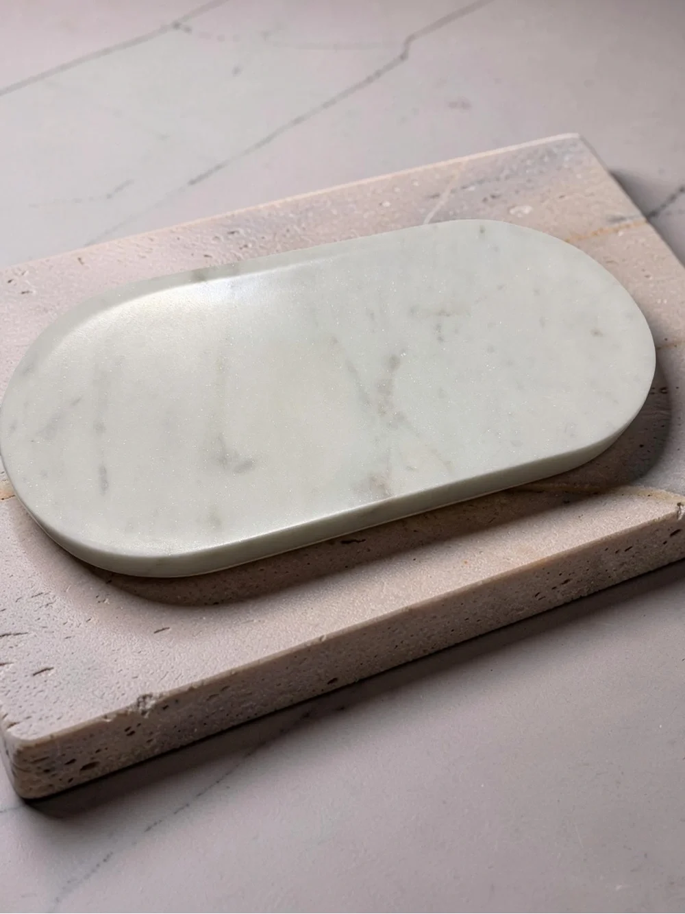 H&M White Marble Vanity Tray Soap Dish Jewelry Tray Bathroom Decor